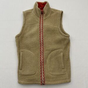 LL Bean Fleece Vest Full Zip Pockets Womens Small Beige Tan Outdoor Casual